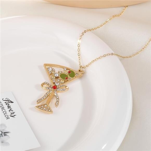 Green Olive Martini Pendant Necklace – Martini Cocktail Jewelry Gift for Women - Picture 2 of 5